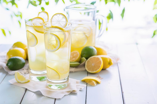 De la limonade fraîchement faite à la maison dans de grands verres.
