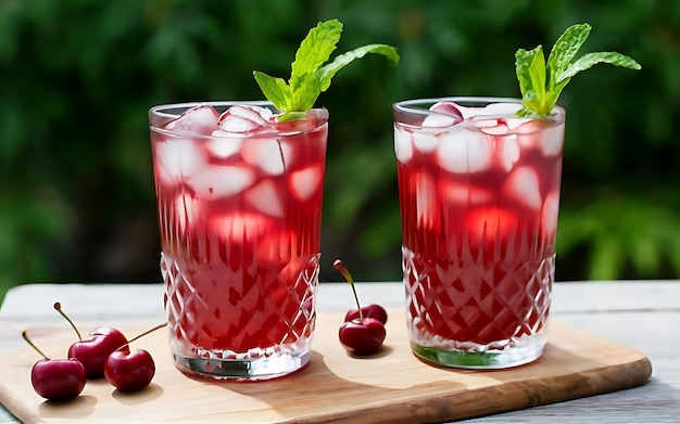 Limonade et jus de cerise gravés sur la table