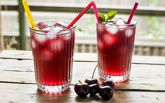 Limonade et jus de cerise gravés sur la table