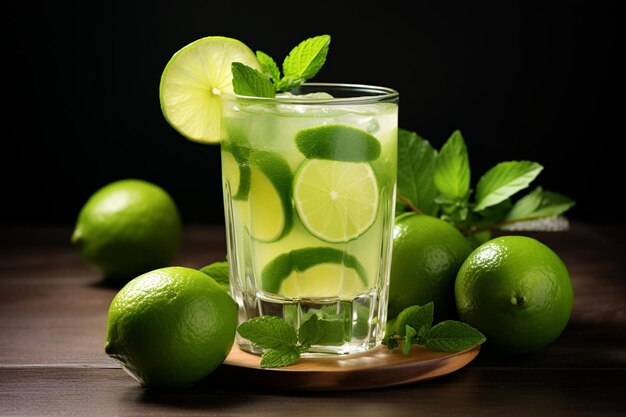 Limonade à la menthe sur une table en bois