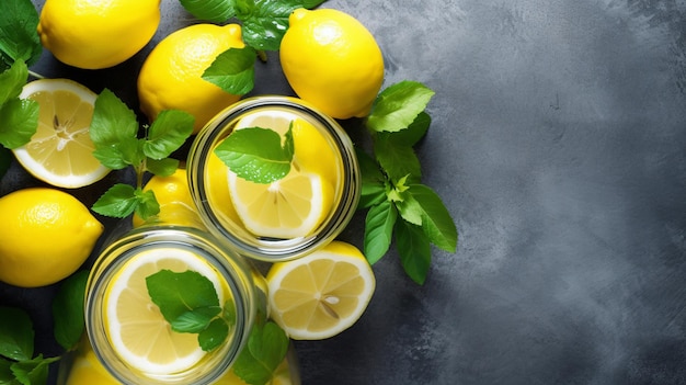 limonade en verre avec citrons frais et menthe froide
