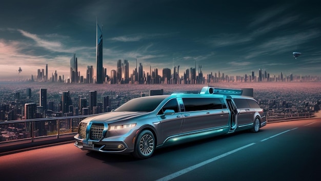 Limousine dans une ville futuriste