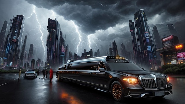 Limousine dans une ville futuriste