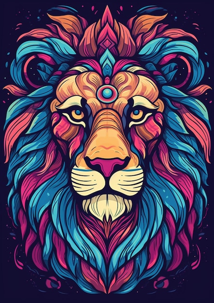 Line Art lion avec fond de couleur abstraite