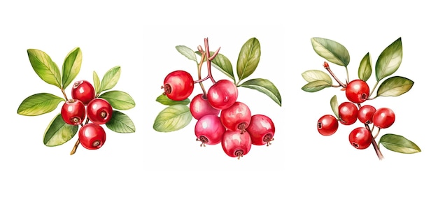 Lingonberry épicé ai généré de petits fruits baies lingonberry plante lingonberry illustration d'aquarelle