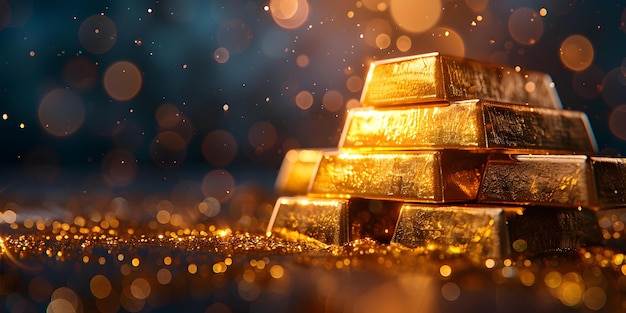 Des lingots d'or brillants empilés ensemble dans une exposition captivante de richesse Concept Richesse de luxe Or Investissement Métaux précieux
