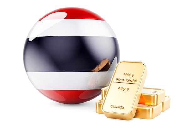 Lingots d'or avec drapeau thaïlandais Réserves de change du concept de Thaïlande rendu 3D