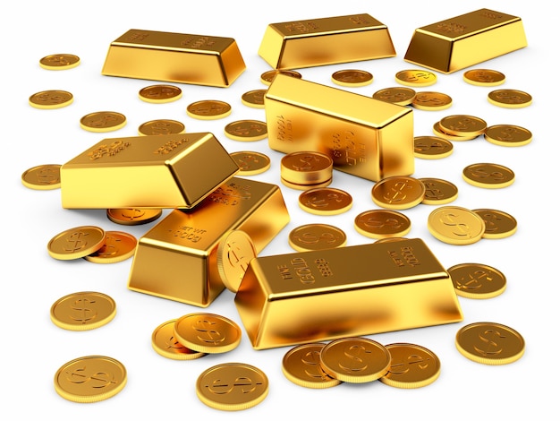 Lingots d'or et pièces en dollars