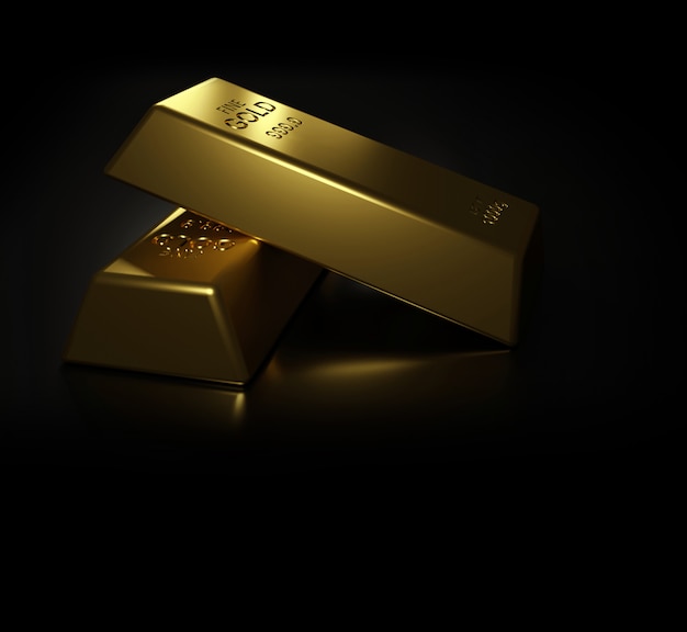 Lingots d'or sur le rendu 3D de la table noire