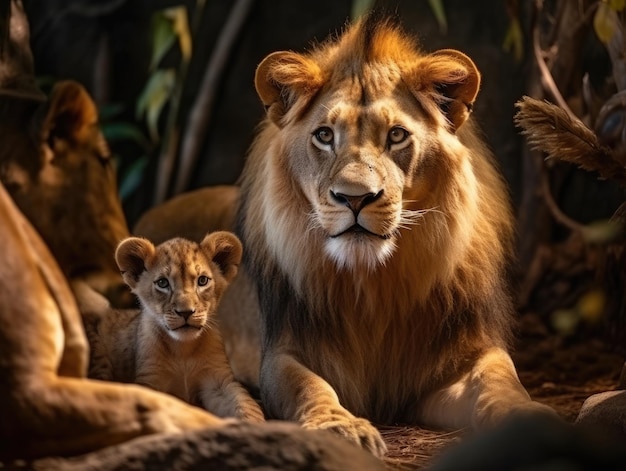 Lion adulte avec des bébés IA générative