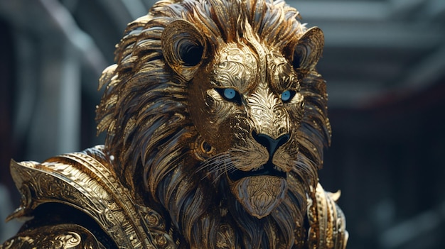 Un lion en armure d'or Generative AI