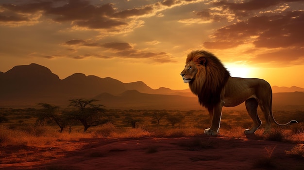 Photo le lion au coucher du soleil dans le parc national du serengeti, en tanzanie