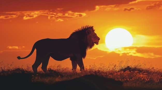 Le lion au coucher du soleil dans un parc de safari