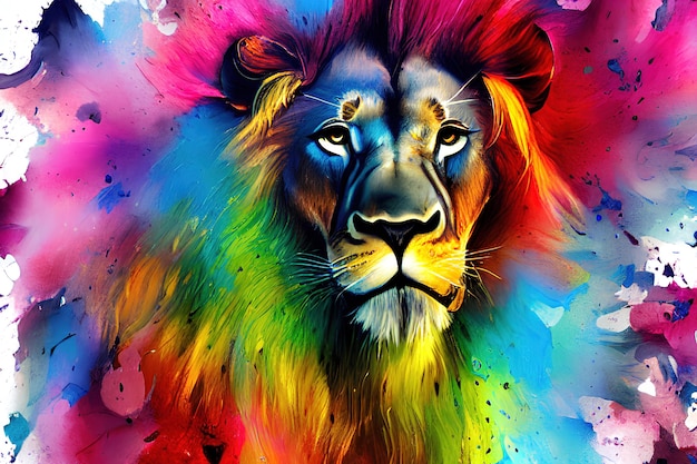 Lion au soleil abstrait couleur artx9