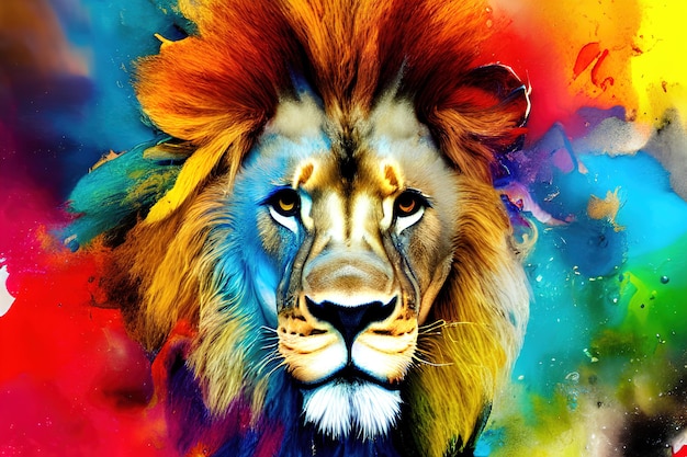 Lion au soleil abstrait couleur artx9