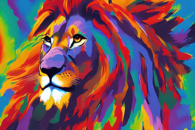Lion au soleil art abstrait couleur