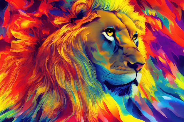 Lion au soleil art abstrait couleur