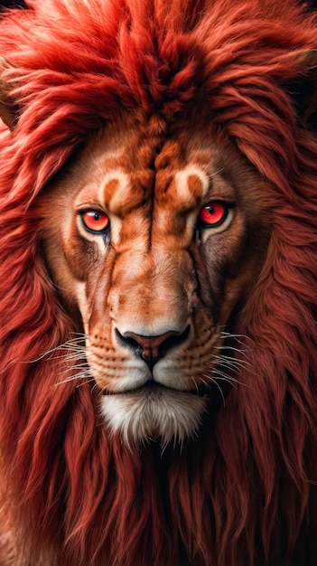 Photo le lion aux cheveux rouges et orange a des yeux rouges perçants