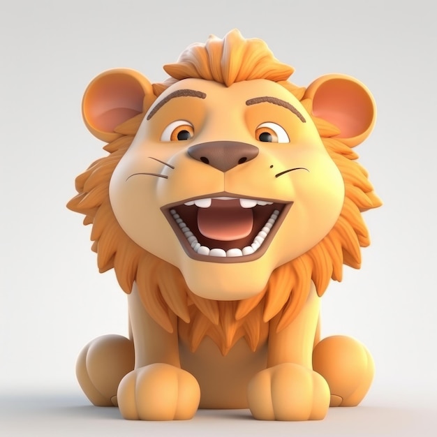 Un lion de bande dessinée avec un grand sourire sur son visage.