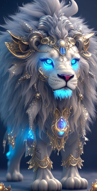 Photo lion blanc avec des accessoires en or générative ai