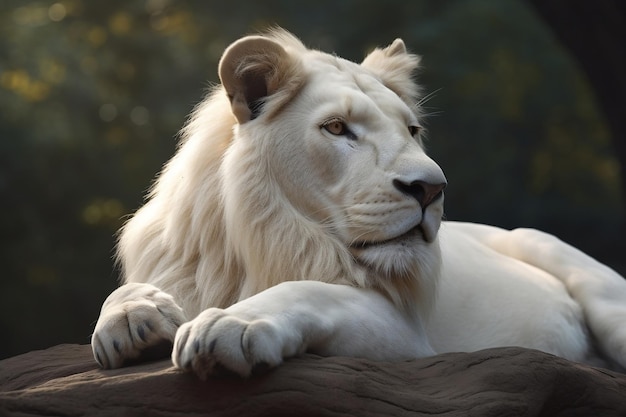 Photo un lion blanc allongé sur un lit