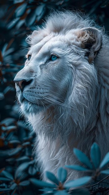 Photo le lion blanc aux yeux bleus