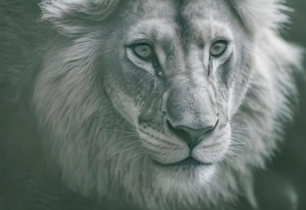 Un lion blanc avec une crinière blanche