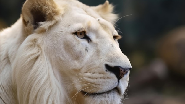 Un lion blanc avec une crinière blanche