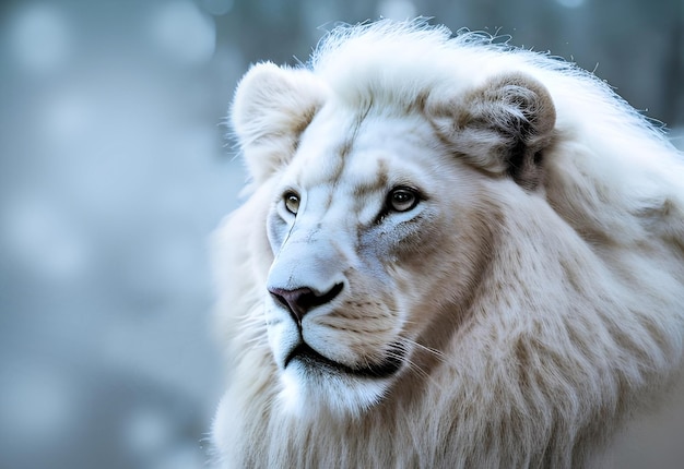 Un lion blanc sur fond bleu