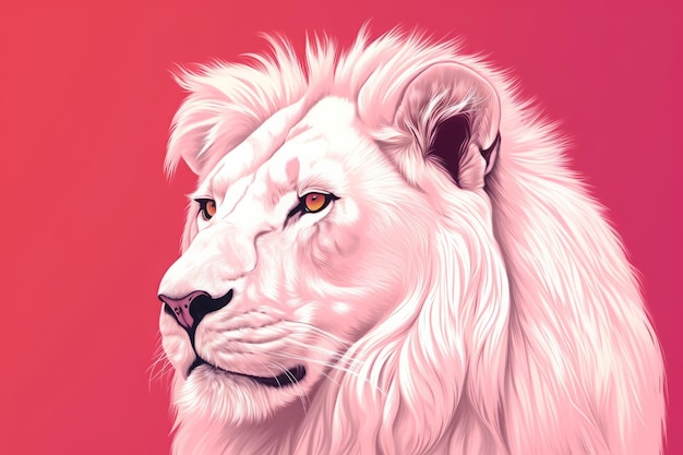 Lion blanc fond rose Visage animal sauvage Générer Ai