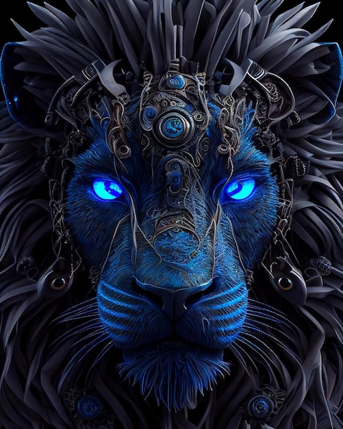 Un lion bleu aux yeux bleus