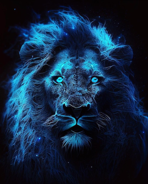 Photo un lion bleu aux yeux brillants