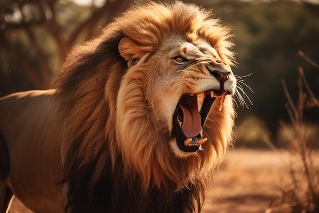 Le lion à la bouche ouverte