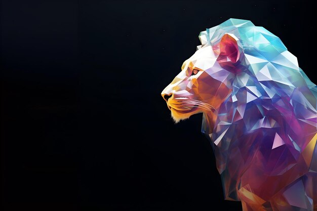 Un lion brillant au milieu d'un fond sombre et énigmatique.