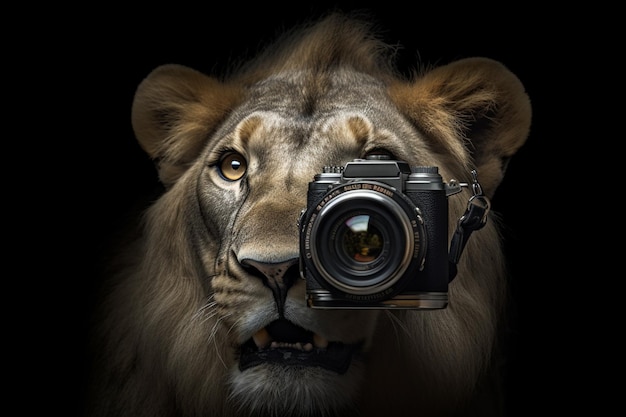 Un lion avec une caméra sur l'oeil