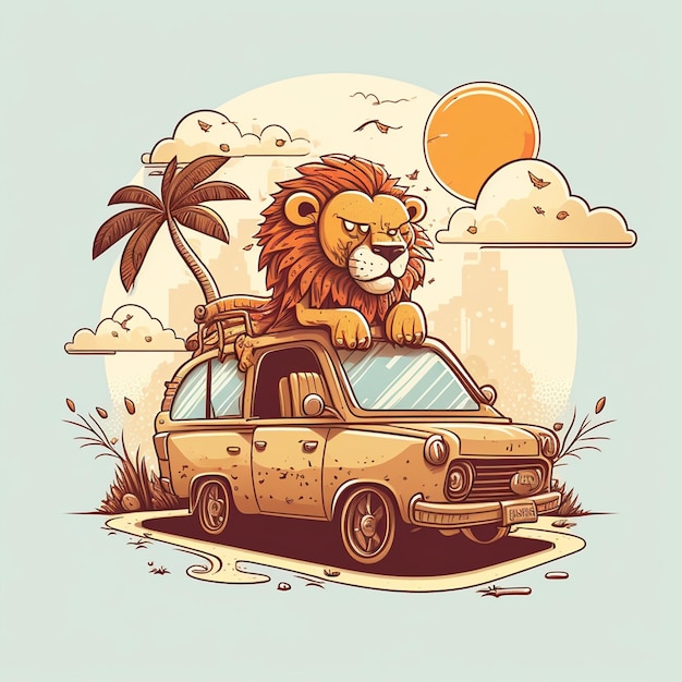 Lion à cheval sur une voiture Illustration vectorielle