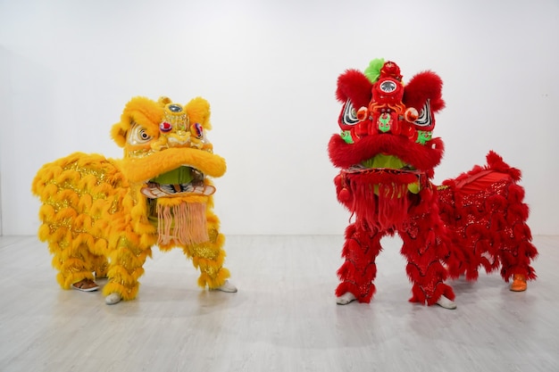 Lion de Chine manipulé, activité traditionnelle asiatique pour la célébration., Thaïlande.