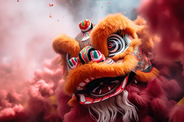 Lion chinois coloré traditionnel