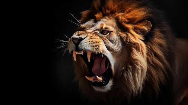Un lion en colère avec une expression de colère à la bouche ouverte