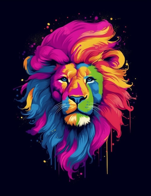 Un lion coloré avec une crine et une crine sur sa tête générative ai