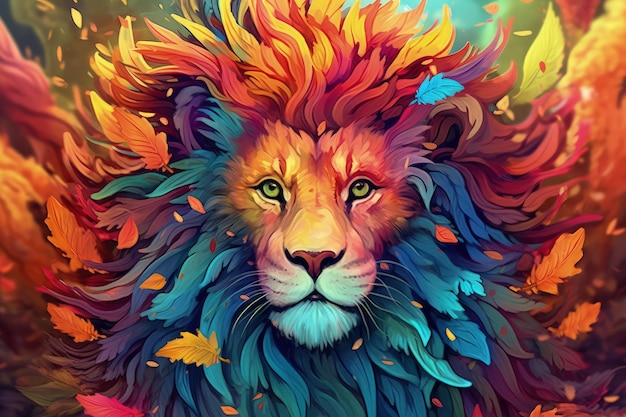 Un lion coloré avec une crinière