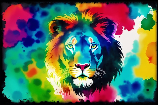 Un lion coloré avec un fond noir