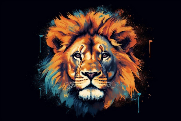 Un lion coloré avec un fond noir