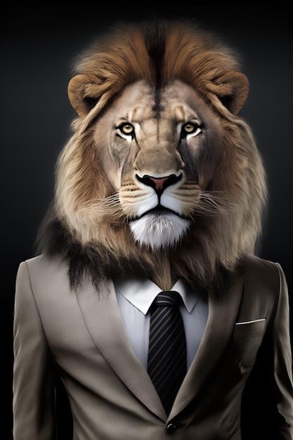 Un lion en costume avec une chemise et une cravate