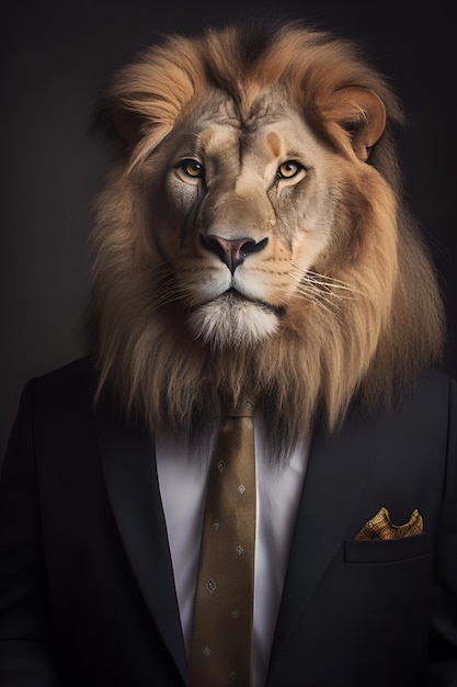 Un lion en costume avec une cravate