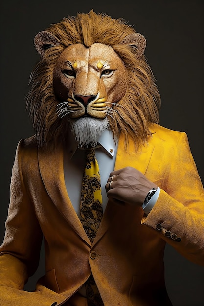 Lion en costume jaune