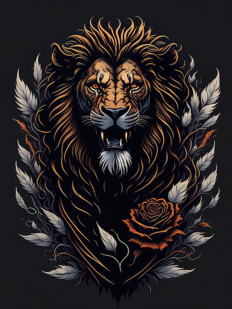 Un lion avec une couronne et une fleur dessus