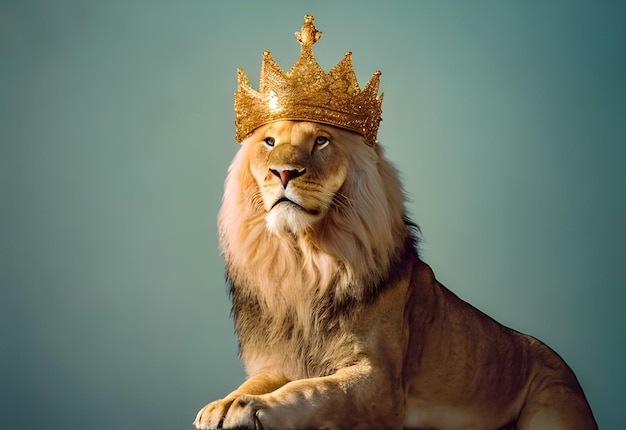 Photo un lion avec une couronne sur la tête