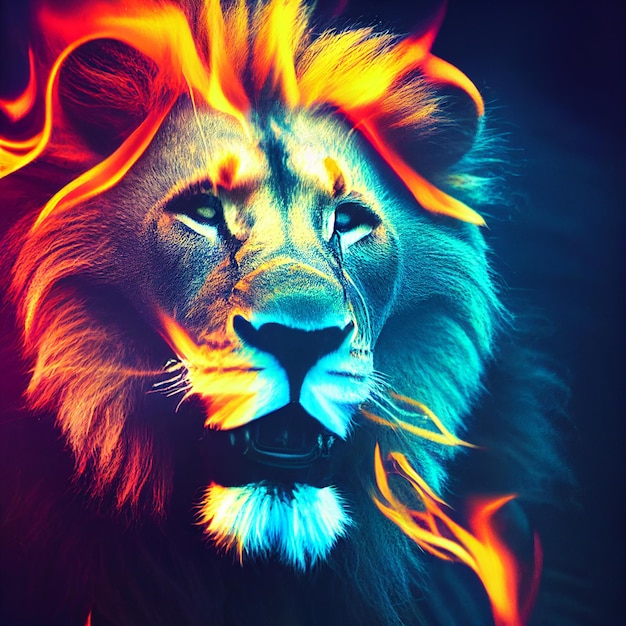 Lion avec crinière faite d'illustration créative de feu