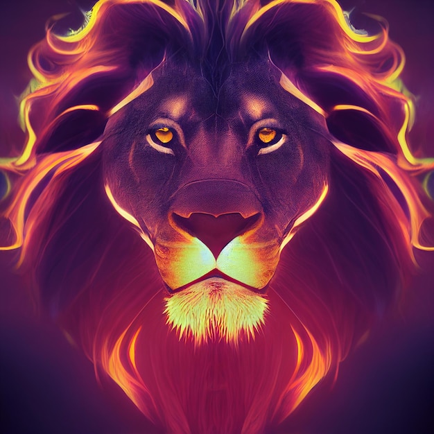 Lion avec crinière faite d'illustration créative de feu